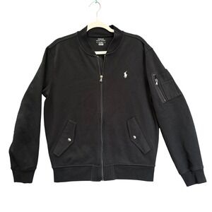Polo Ralph Lauren Bomber Jacket Mens M Black Full Zip Pony Logo Soft Sweatshirt